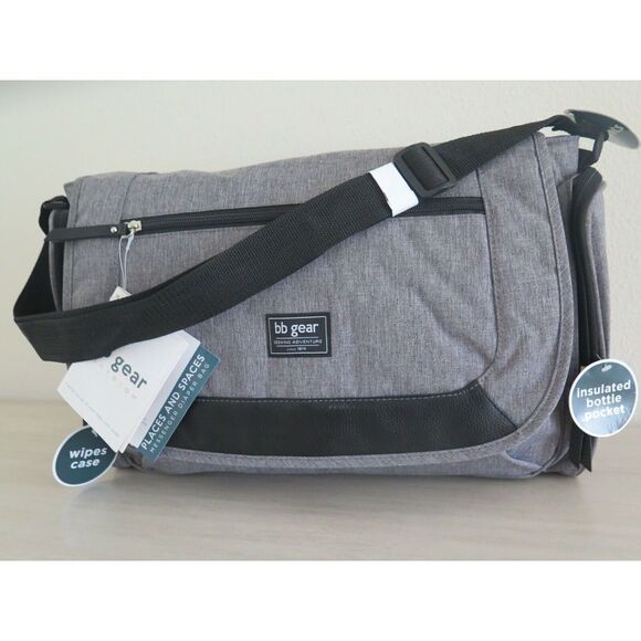 BB GEAR CROSS HATCH DUFFEL MESSENGER LARGE DIAPER BAG, GREY - Picture 2 of 9